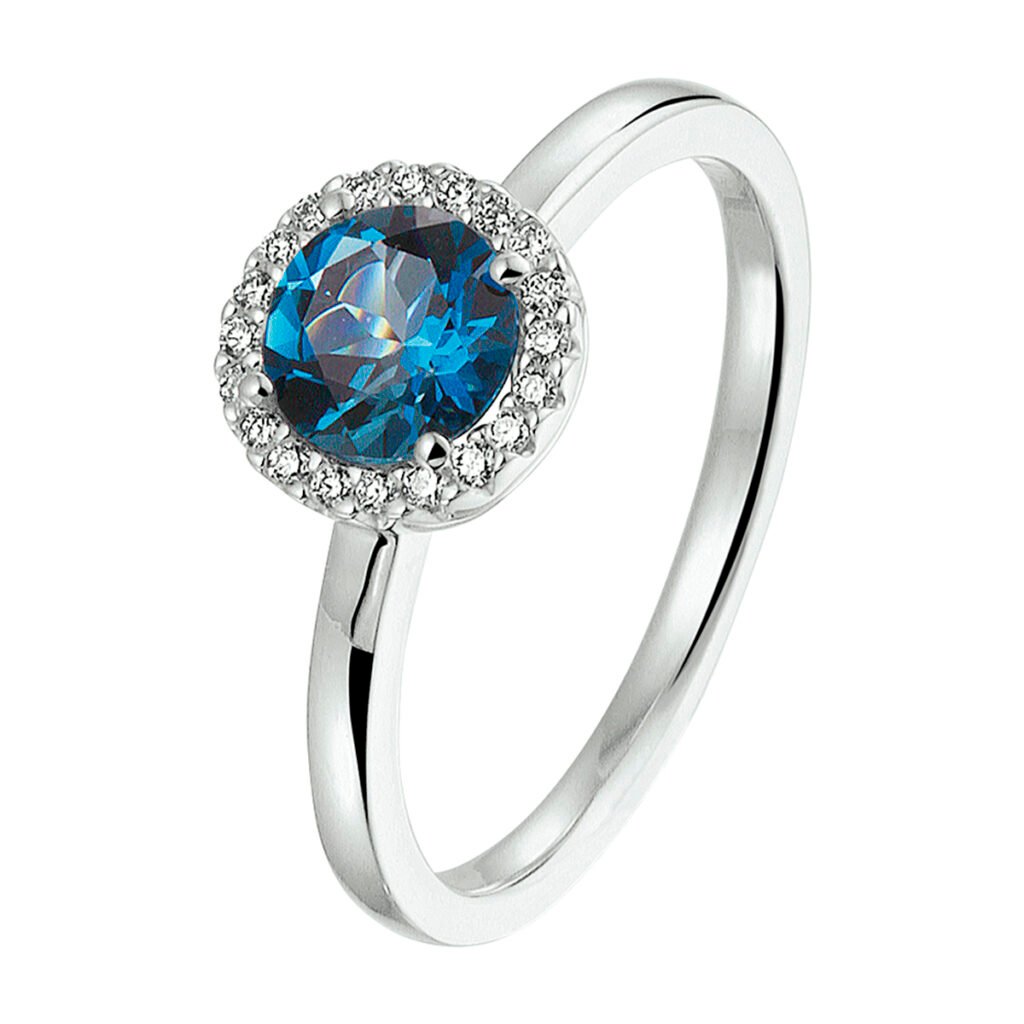 ring london blue topaas en diamant 0.10ct g vsi halo