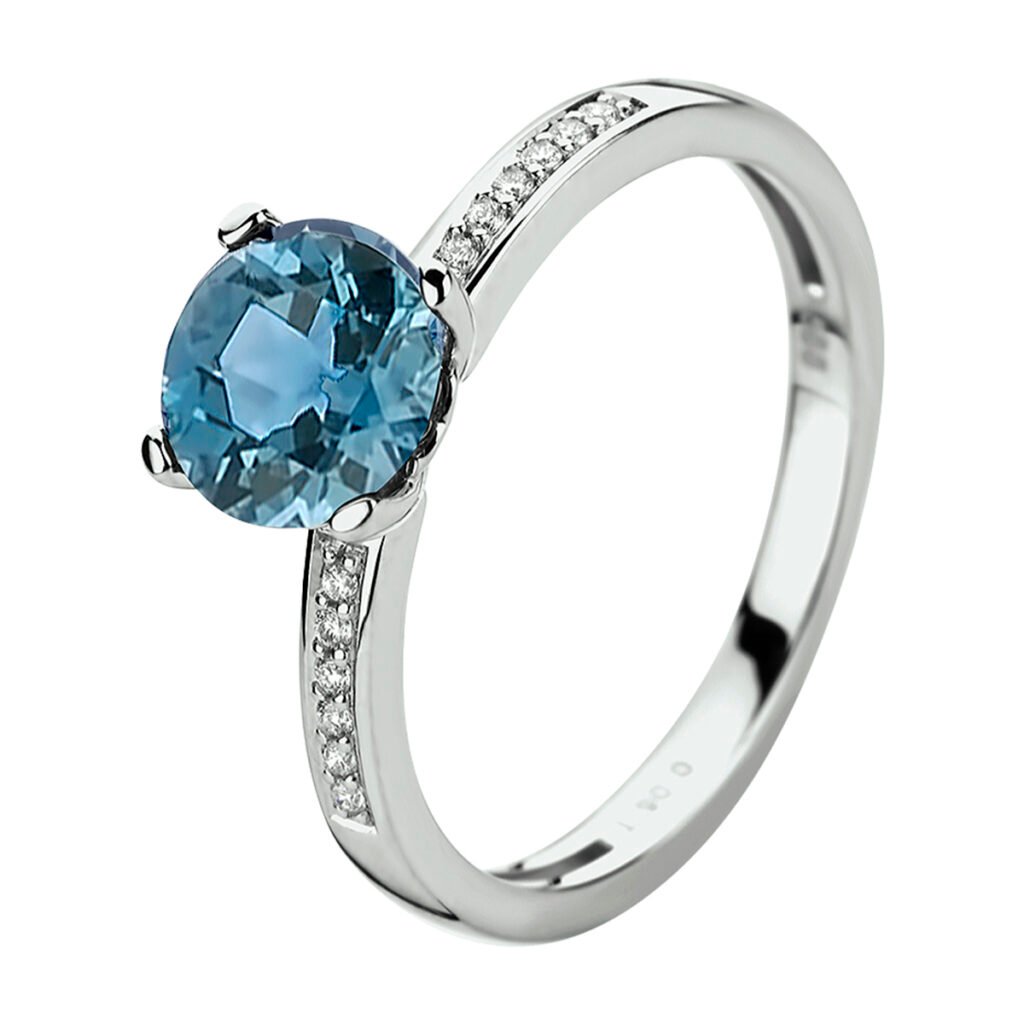 ring london blue topaas en diamant 0.05ct h si