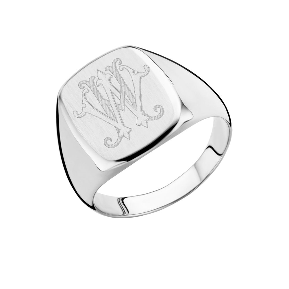 Kerst Ring | 925 Sterling Zilveren Zegelring met Monogram Gravure