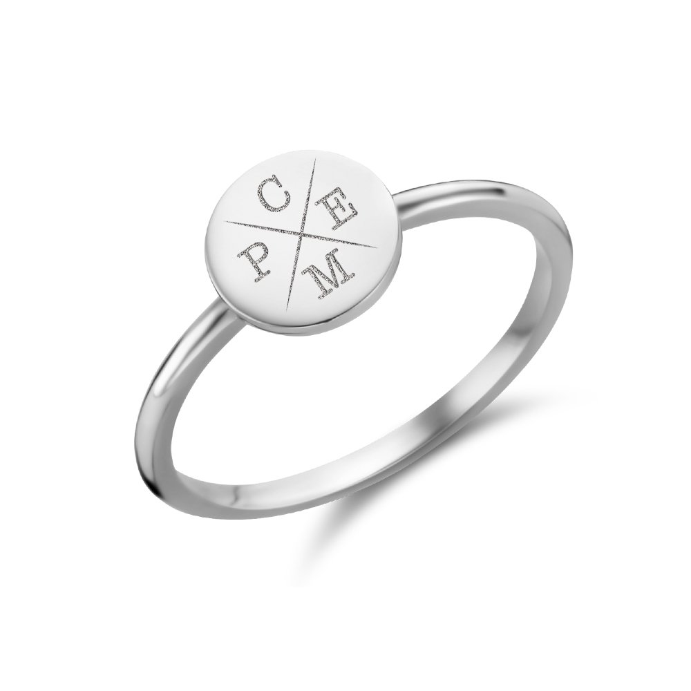 Zilveren Disc Ring met Vier Initialen | Names4ever