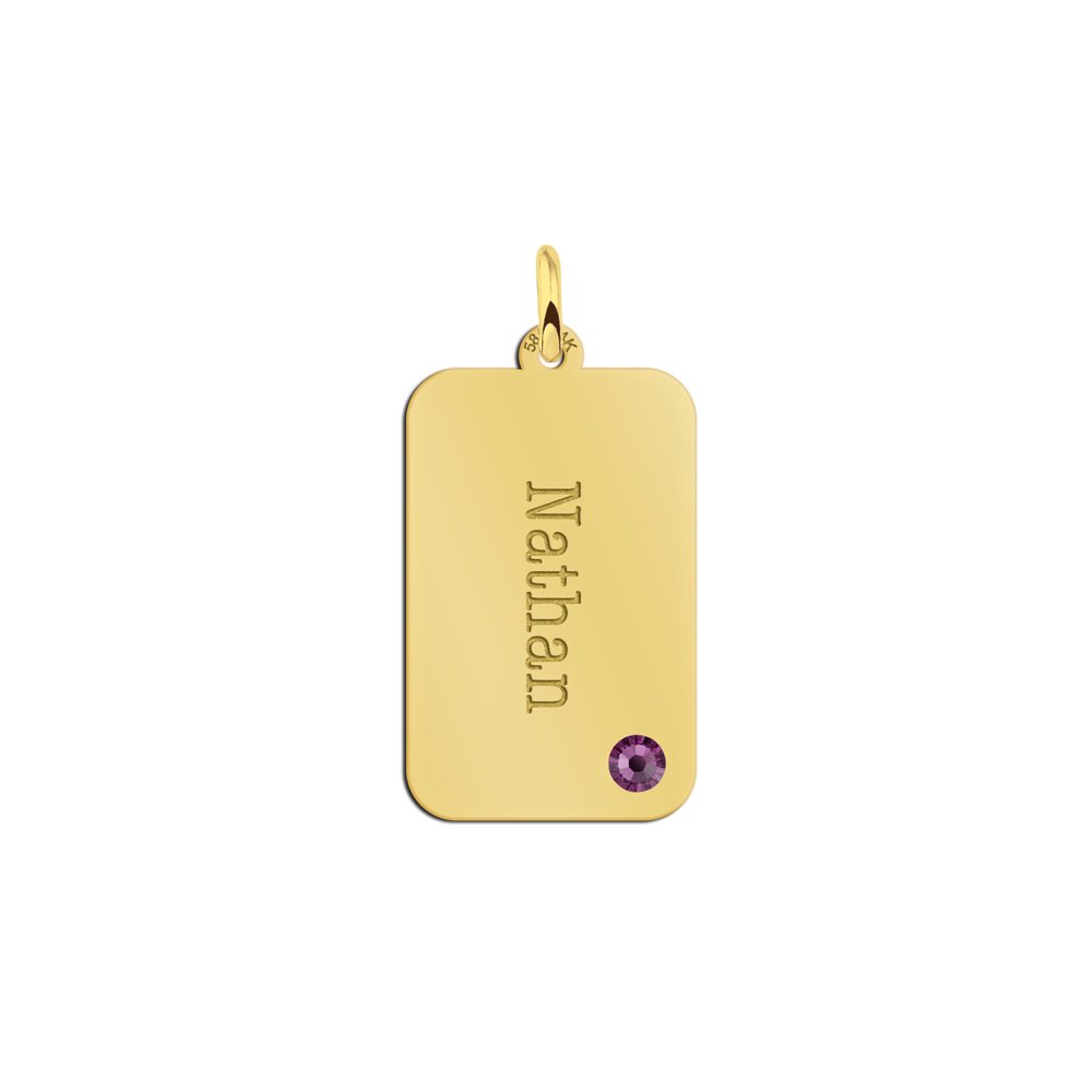 Gouden Dog Tag met Geboortesteen en Graveer Naam Names4ever