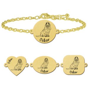 Gepersonaliseerde armband met hond Basset Hond van goud - Names4ever