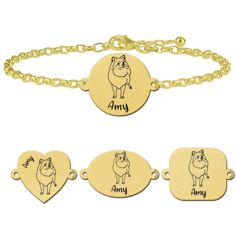 Gepersonaliseerde honden armband Pomeriaan goud - Names4ever