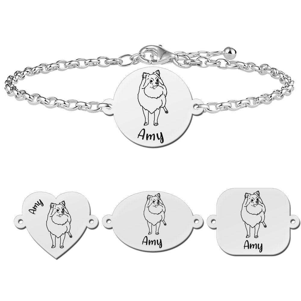 Gepersonaliseerde honden armband Pomeriaan zilver - Names4ever