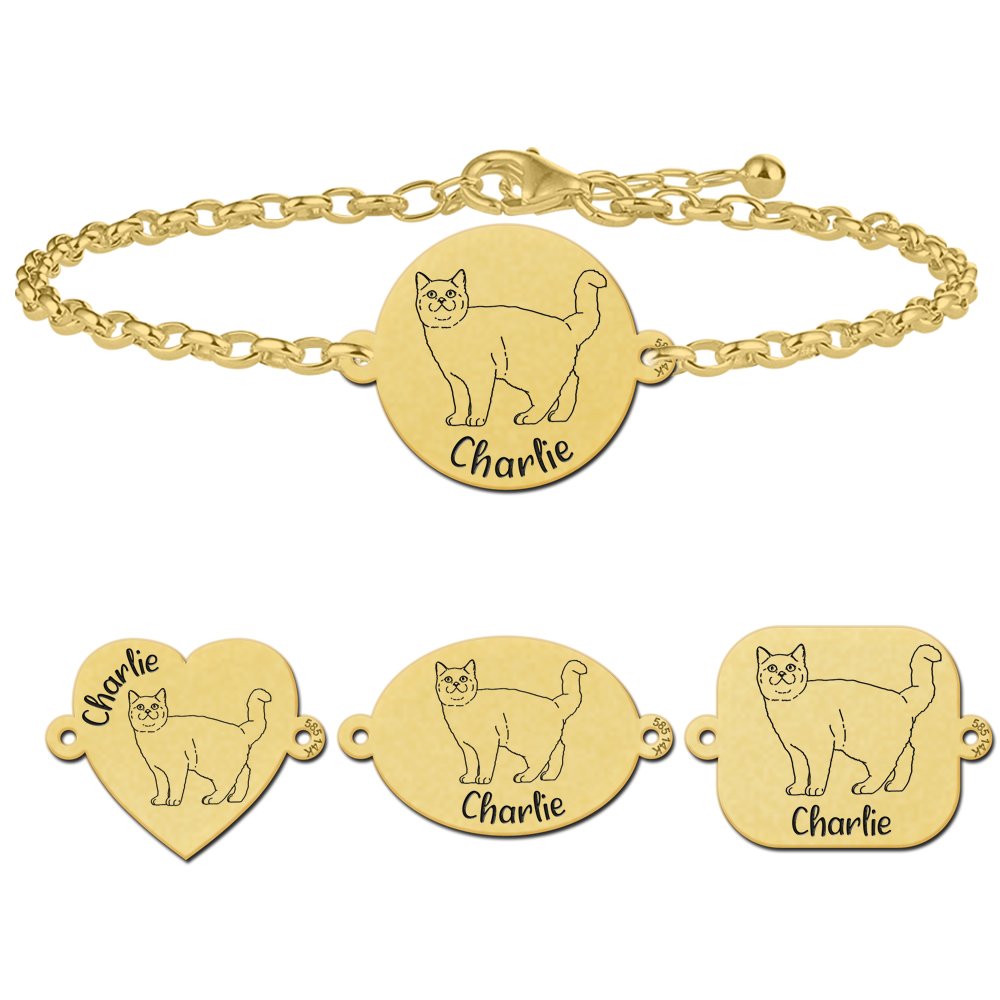 Gepersonaliseerde katten armband Britse korthaar goud - Names4ever