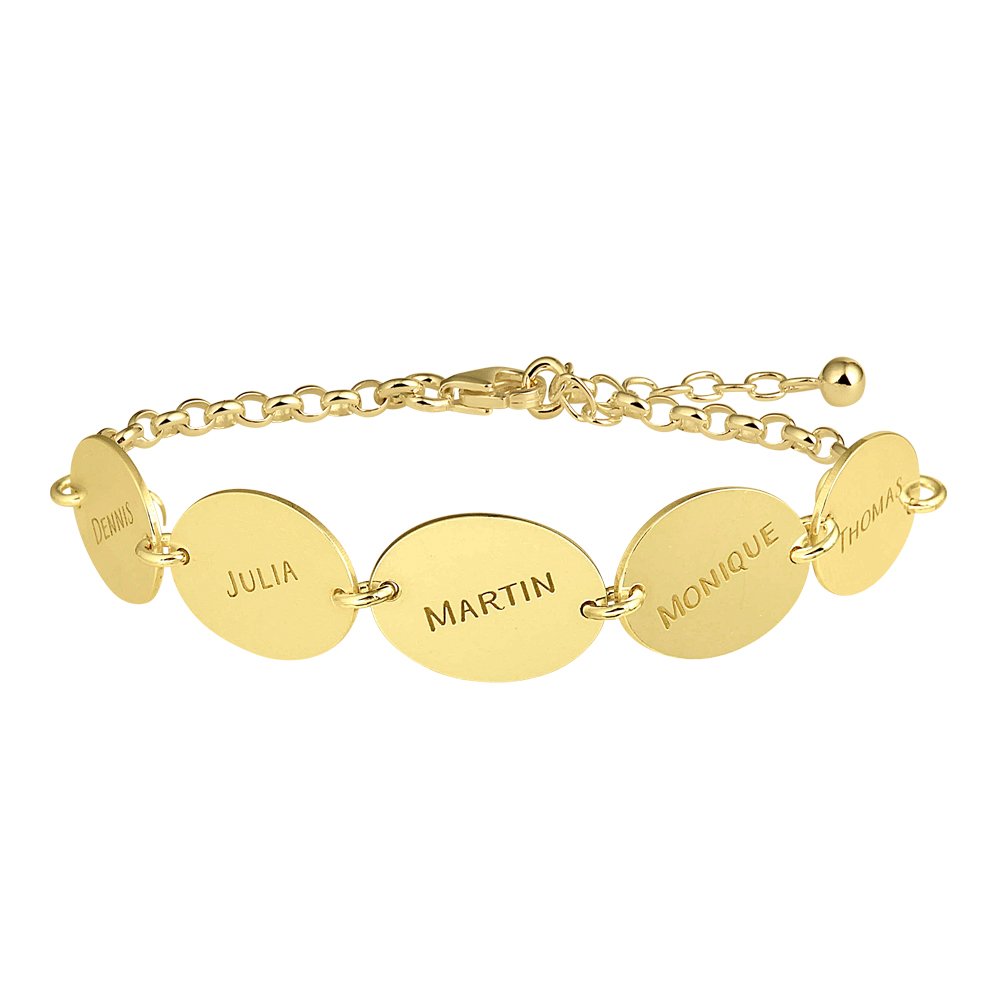 Names4ever Gouden Armband met Vijf Ovaaltjes met Naam GNA65