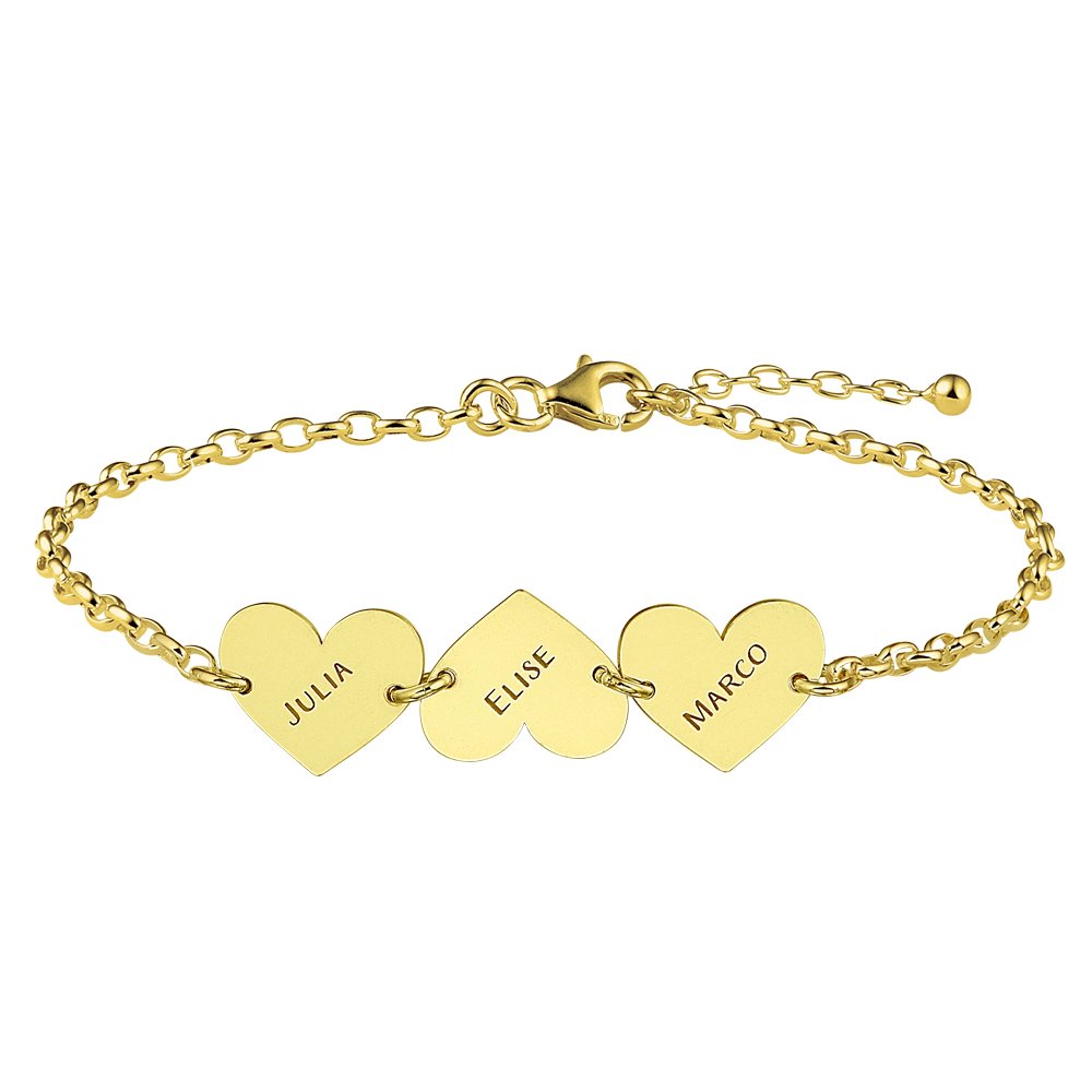 Names4ever Gouden Armband met Drie Naamhartjes GNA62