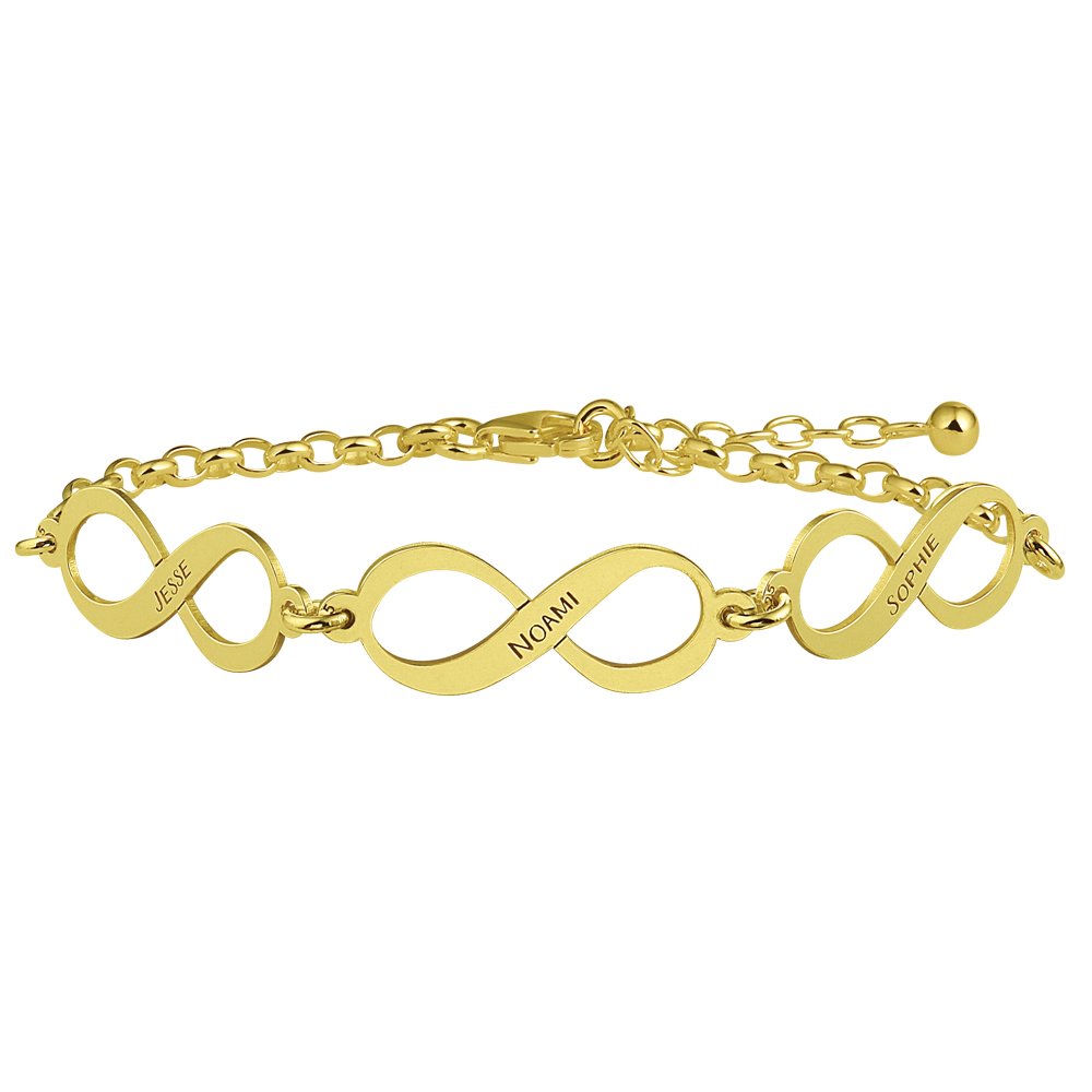 Names4Ever Gouden Infinity Armband met Drie Namen