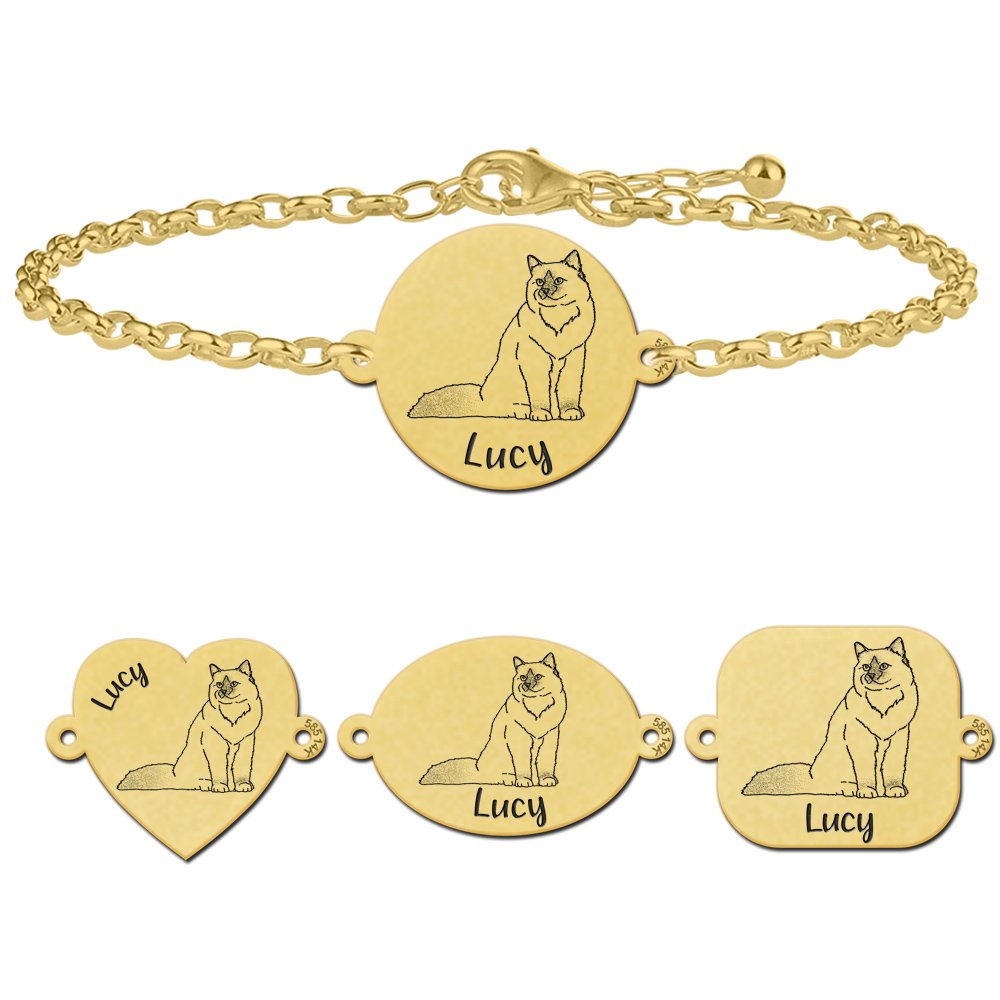 Gouden armband kat met gravure Heilige Birmaan - Names4ever