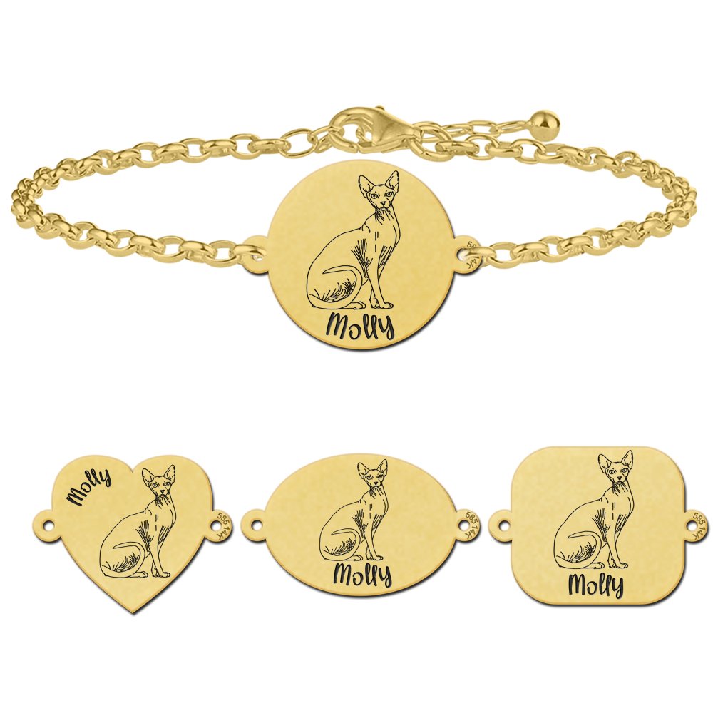 Gouden armband kat Sphynx - Names4ever