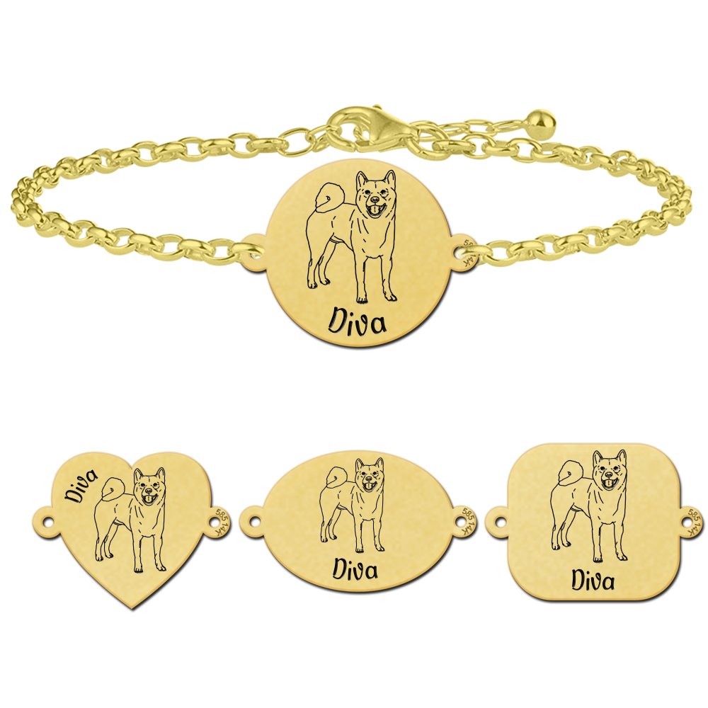 Gouden armband met honden gravure Akita - Names4ever