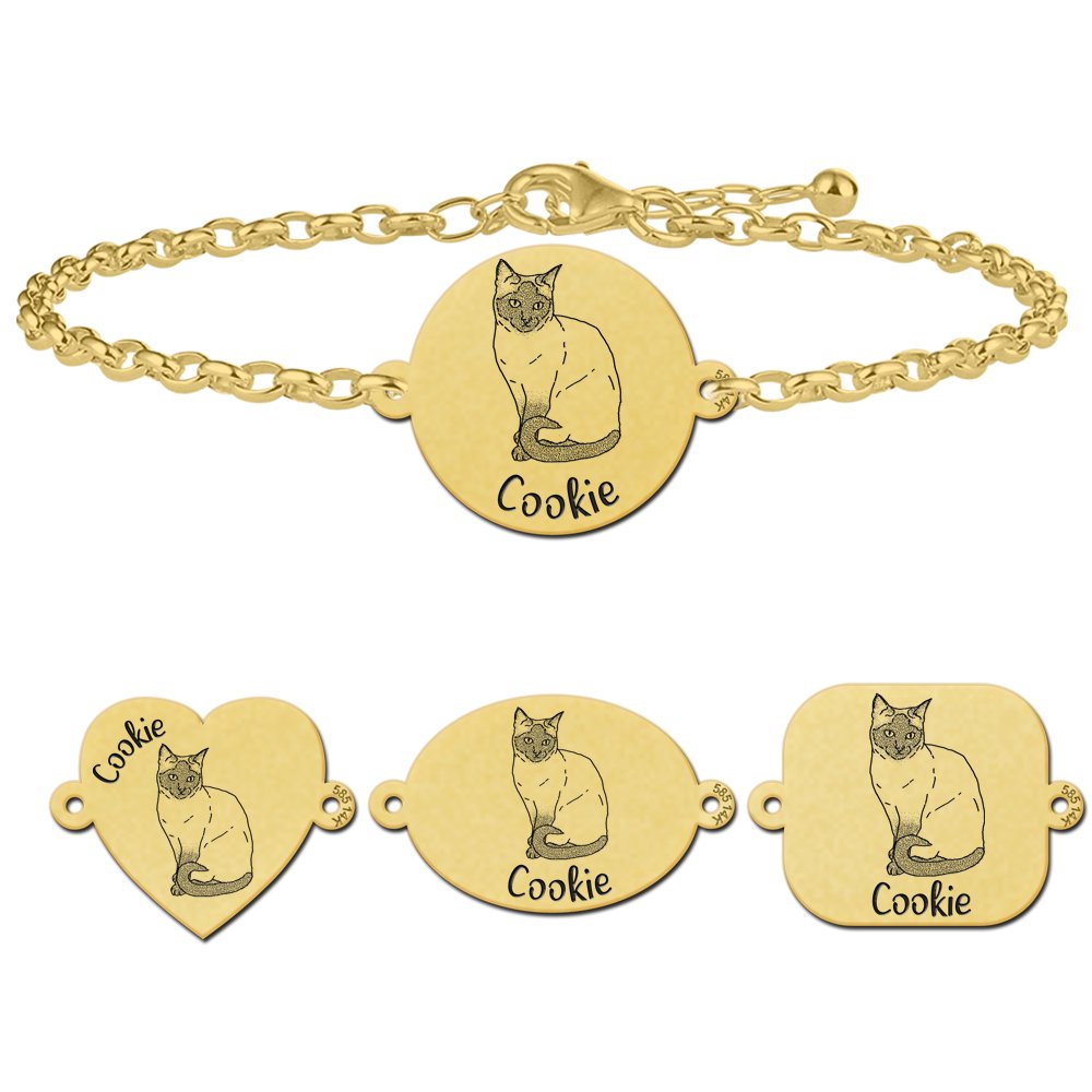 Gouden armband met kat gravure Siamees - Names4ever