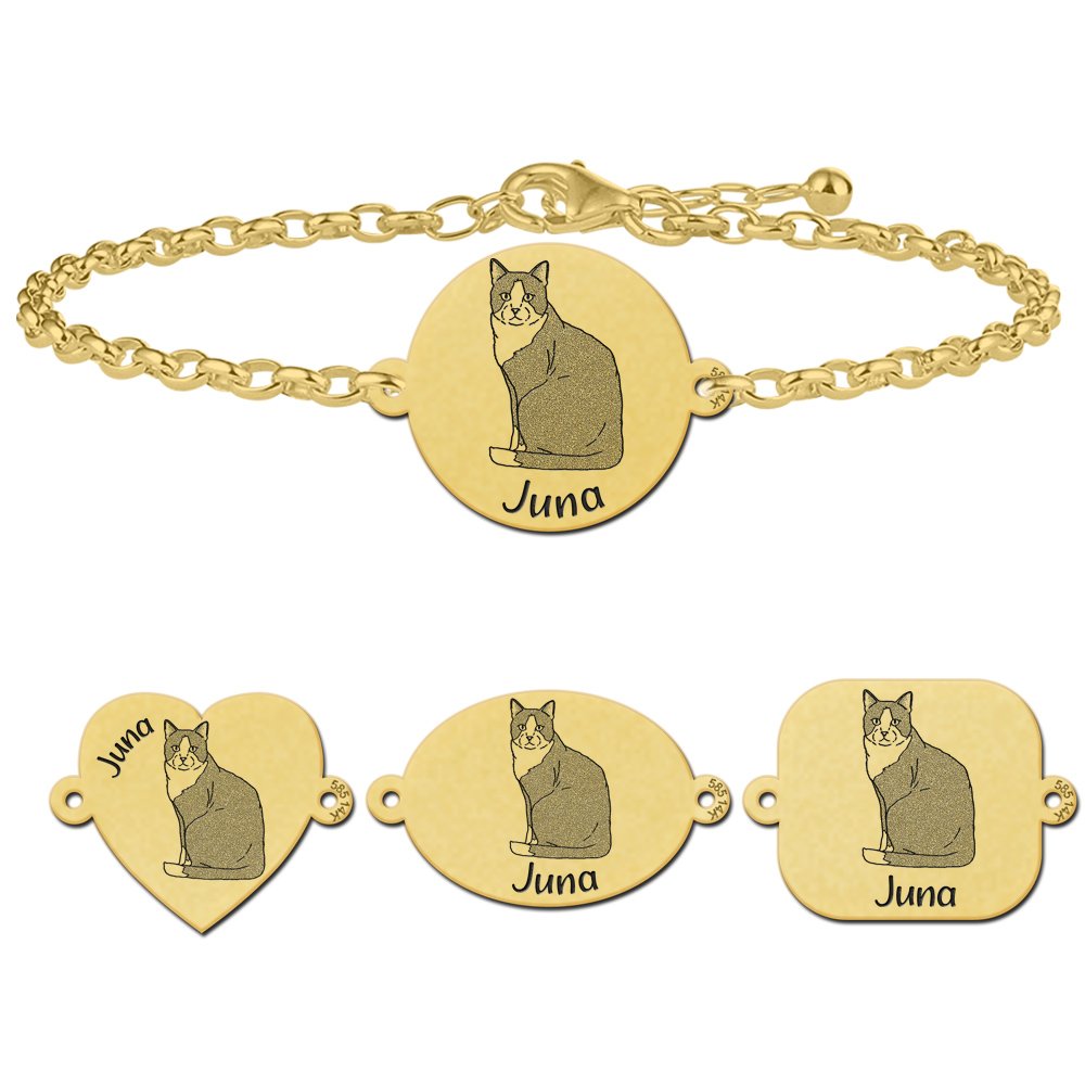 Gouden armband met katten Tuxedo kat - Names4ever