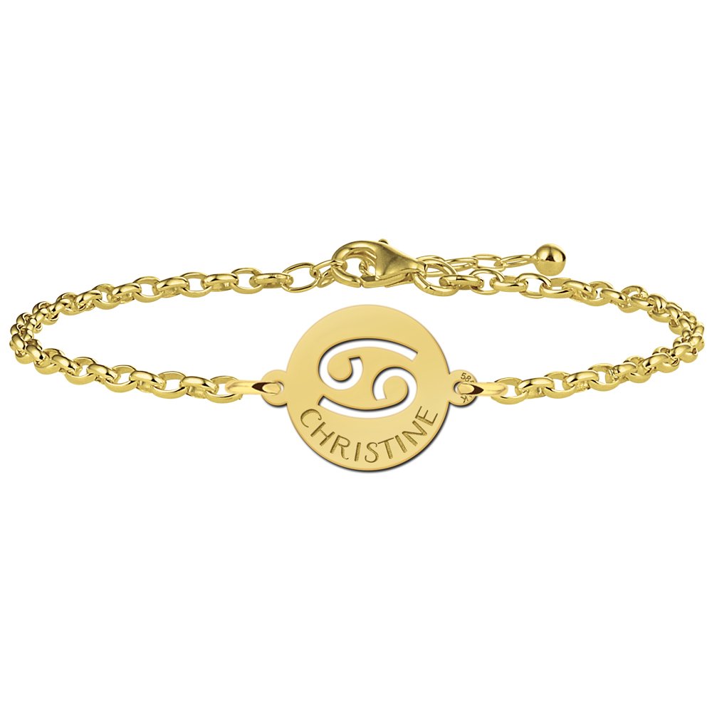 Gouden Armband met Ronde Kreeft Sterrenbeeld Naamhanger > Names4ever