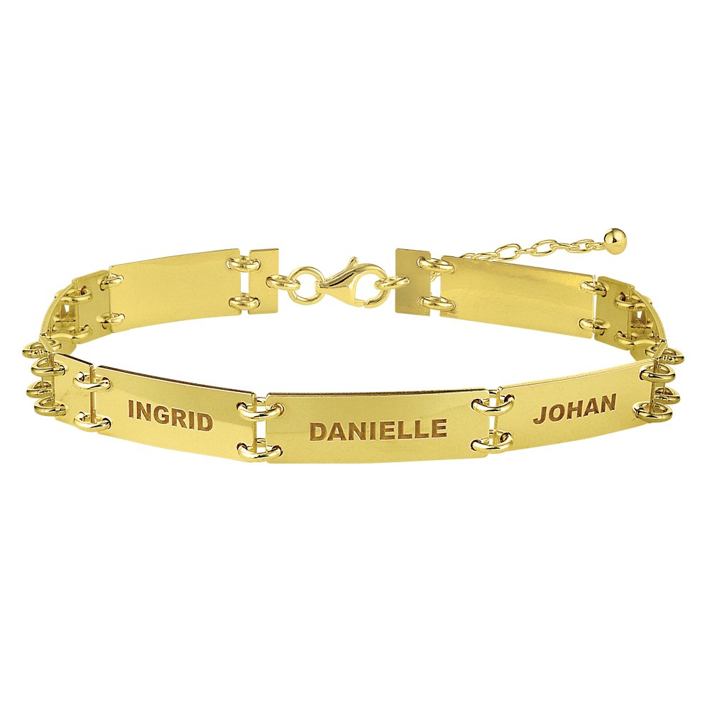 Names4ever Gouden Armband met Rechthoekige Naamplaatjes GNA58