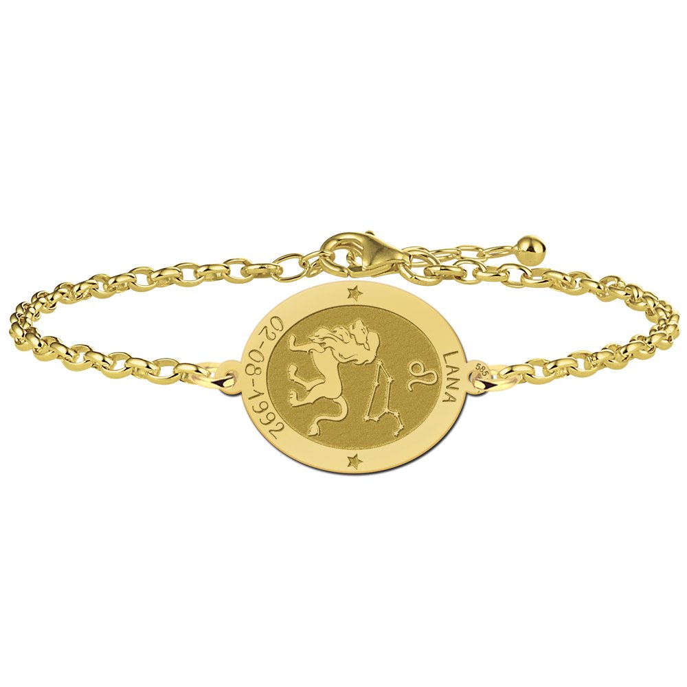 Gouden Armband met Ovaalvormige Leeuw Sterrenbeeld Naamhanger > Names4ever