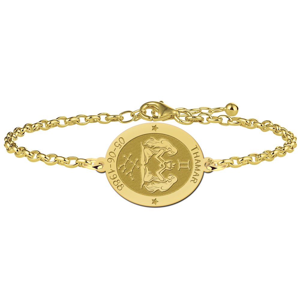 Gouden Armband met Ovaalvormige Tweeling Sterrenbeeld Naamhanger > Names4ever