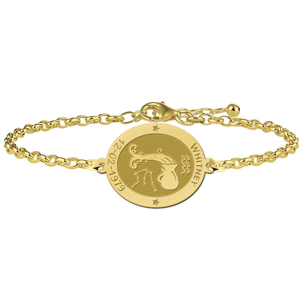 Gouden Armband met Ovaalvormige Waterman Sterrenbeeld Naamhanger > Names4ever