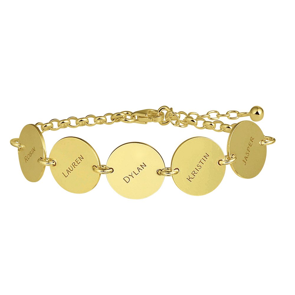 Gouden armband vijf rondjes met naam - Names4ever