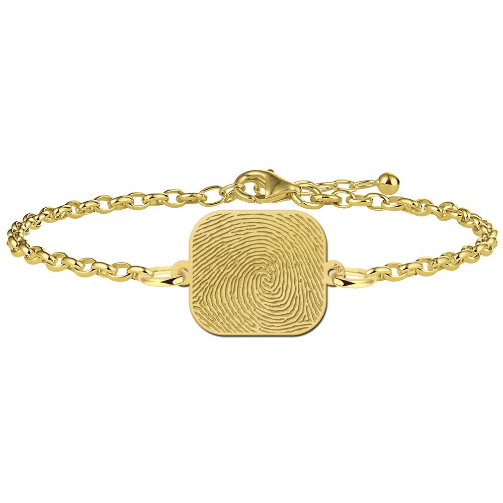 Gouden armband vingerafdruk met rechthoek - Names4ever