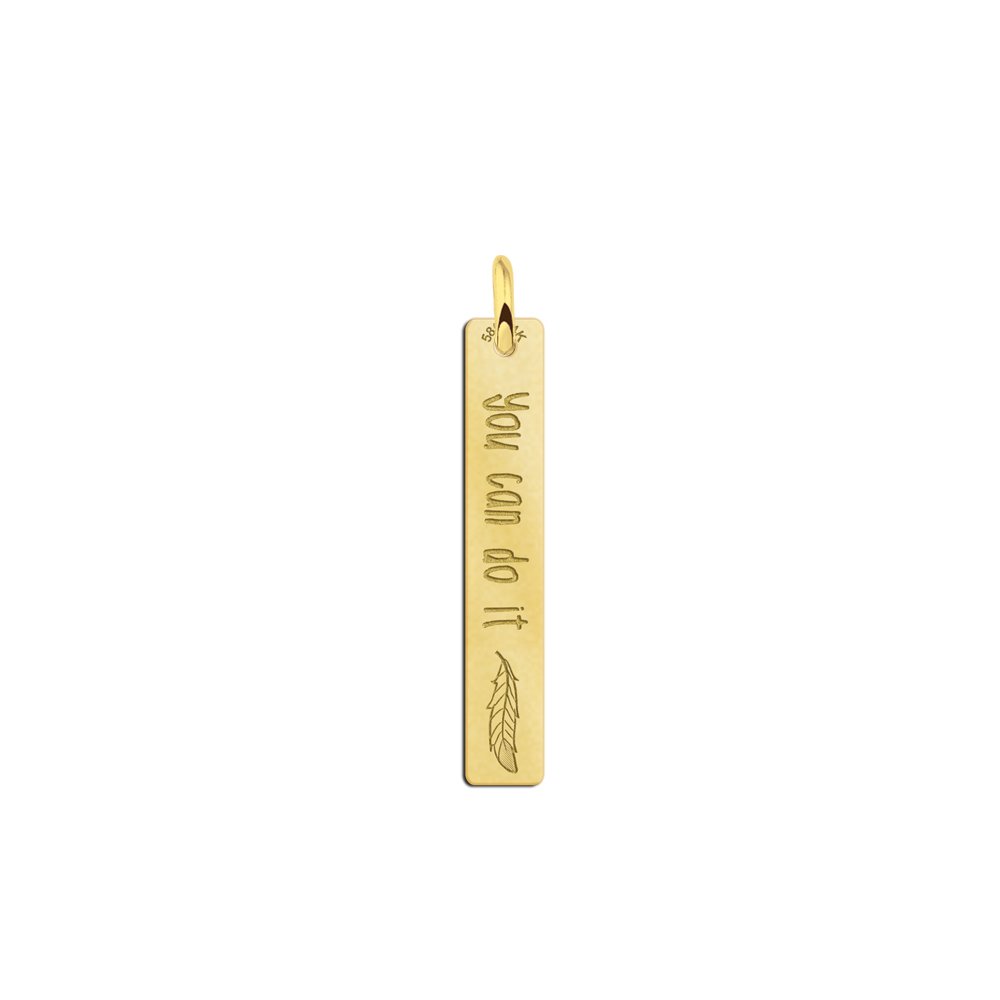 Gouden Bar Ketting Hanger met Veer van Names4ever GNKB011