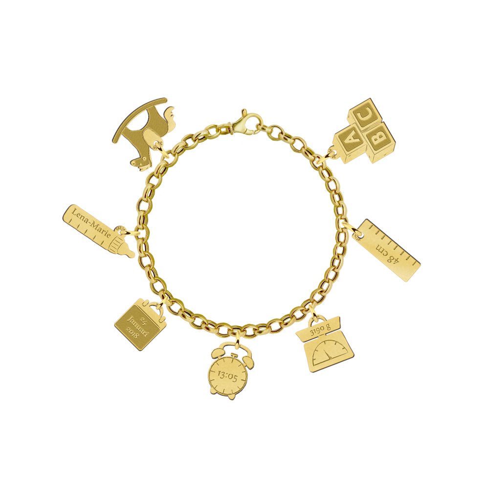 Gouden Bedelarmband met Zeven Geboorte Bedels | Names4ever