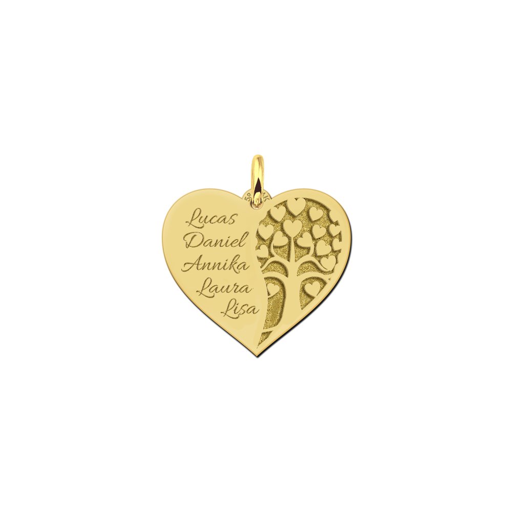 Kerst Sieraden | Gouden Hartjes Kettinghanger met Levensboom