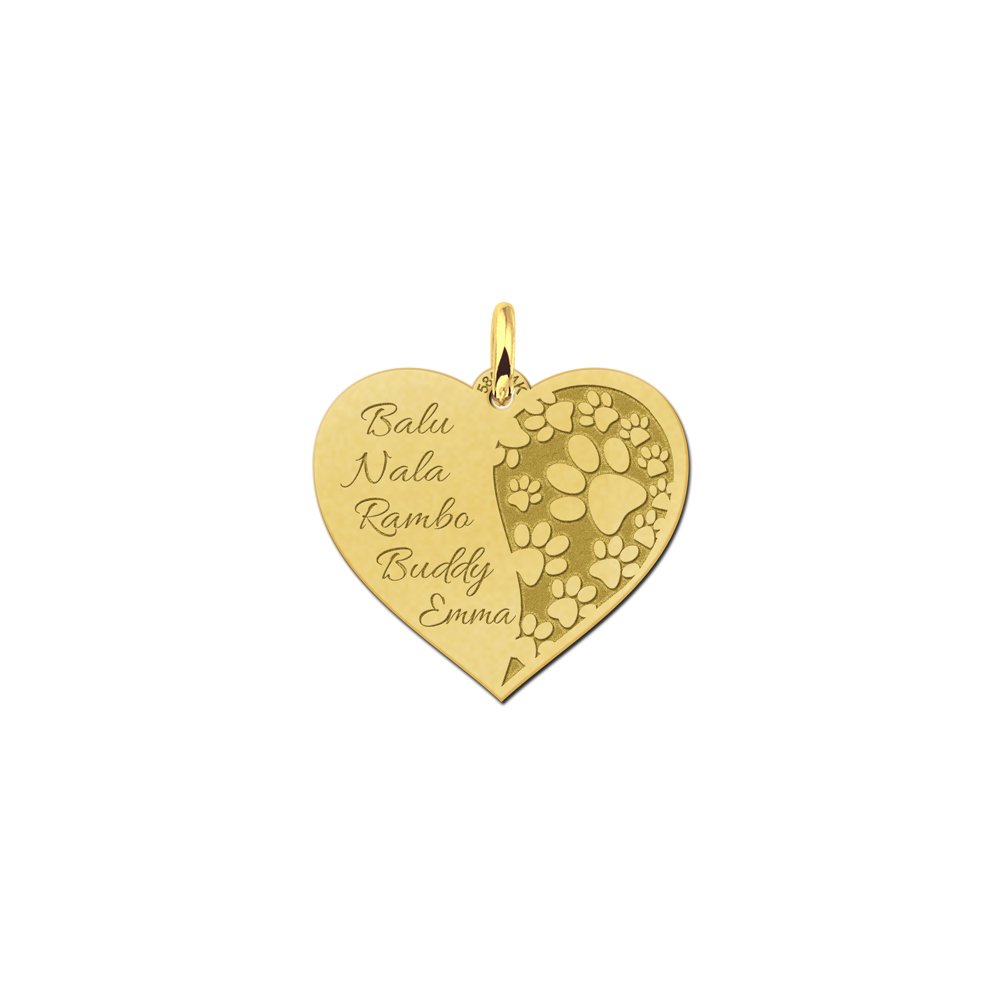 Gouden dieren ketting in hartvorm met pootjes en namen - Names4ever