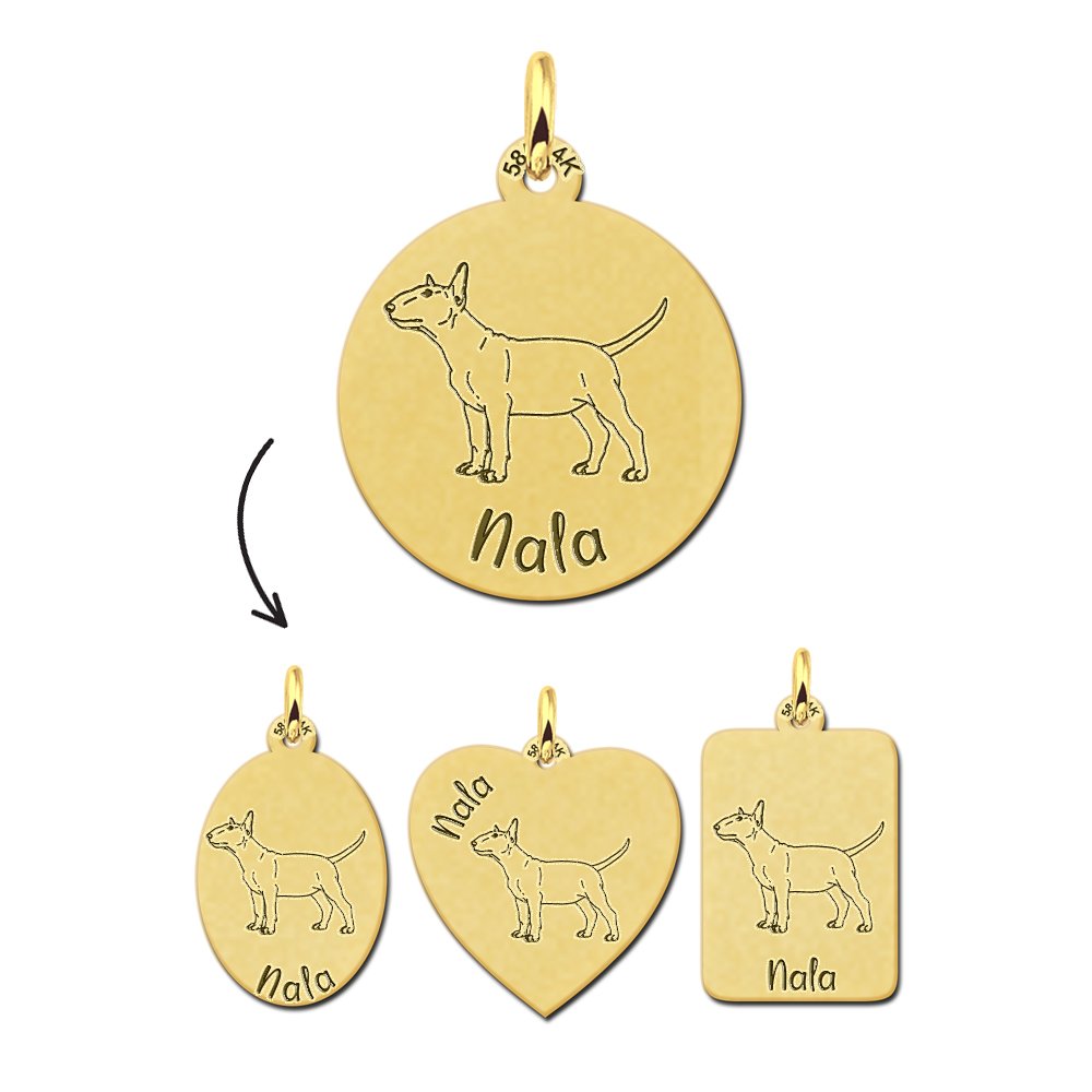 Gouden Hanger met Hond Bull Terrier + Naam Graveren