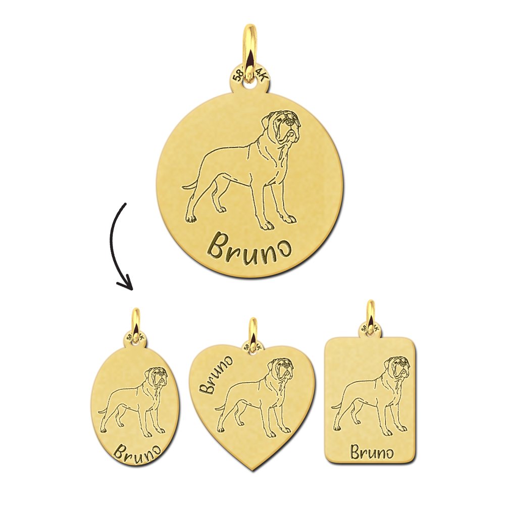 Gouden Honden Hanger Mastiff + Naam Graveren