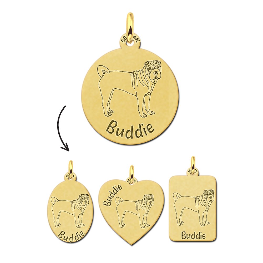 Gouden Honden Hanger Sharpei + Naam Graveren