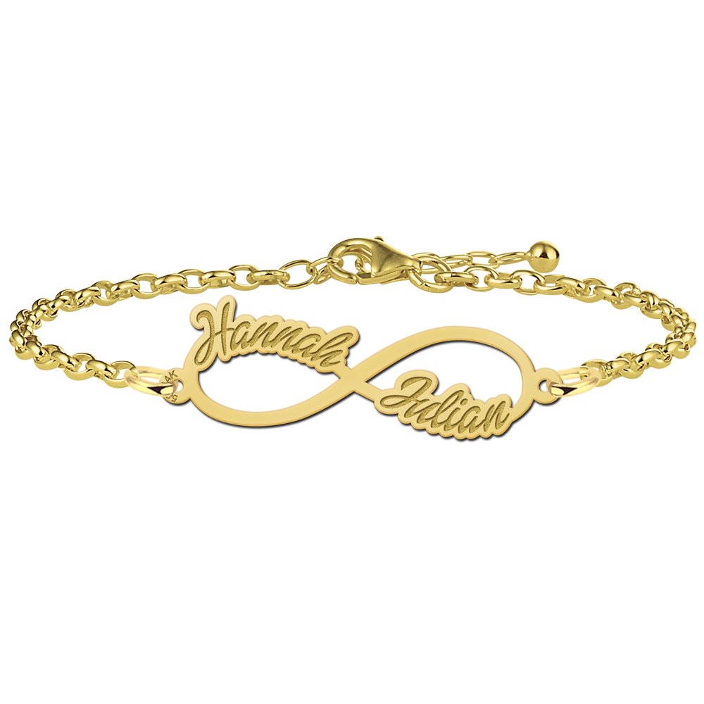 Gouden infinity armband met twee geschreven namen - Names4ever