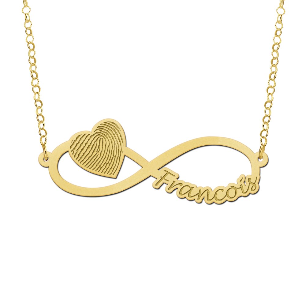 Names4ever Gouden Infinity Hanger met Hart en Vingerafdruk