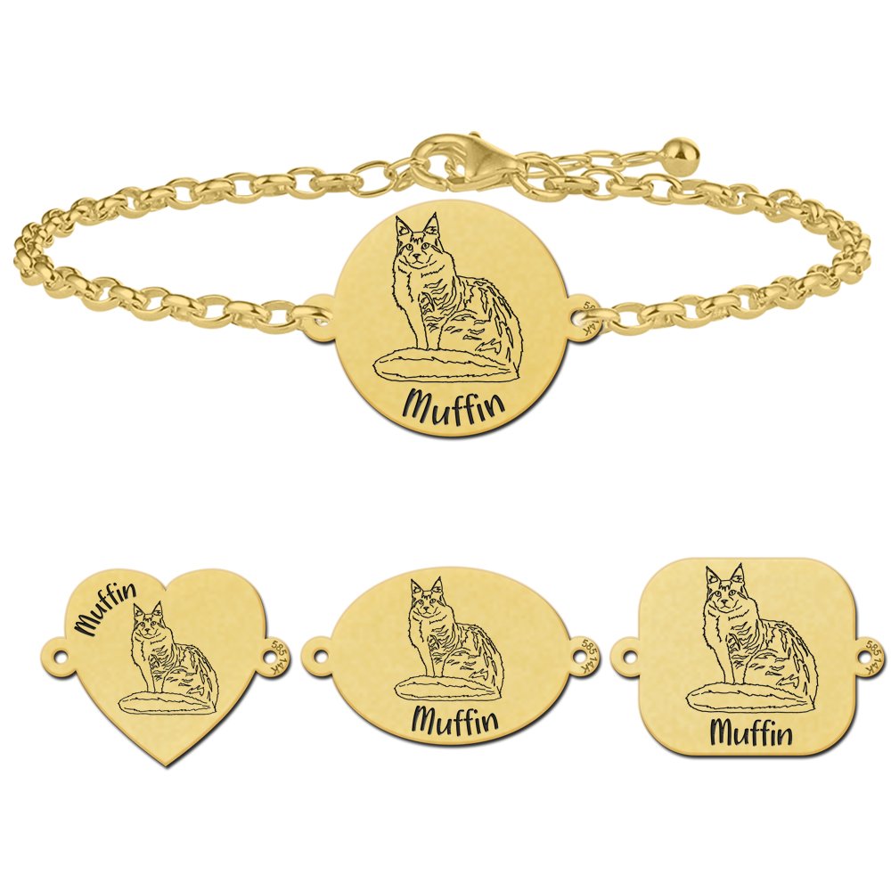 Gouden katten armbanden met naam Maine Coon - Names4ever