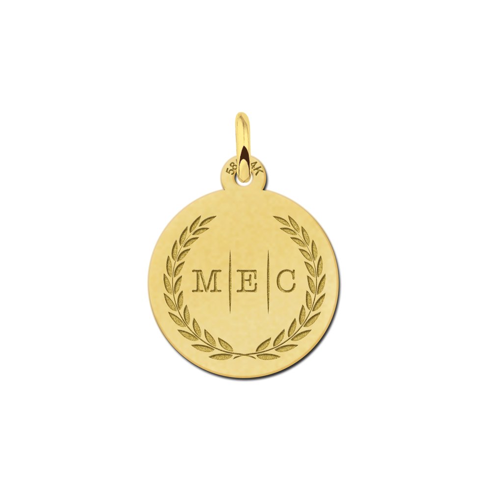 Gouden Initialen Ketting Hanger met Lauwerkrans en Drie Letters | Names4ever