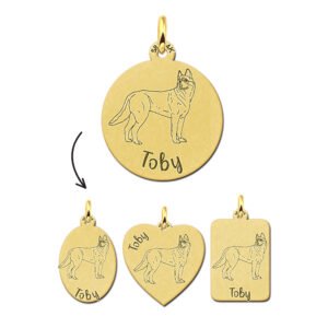 Gouden Honden Hanger Husky + Naam Graveren