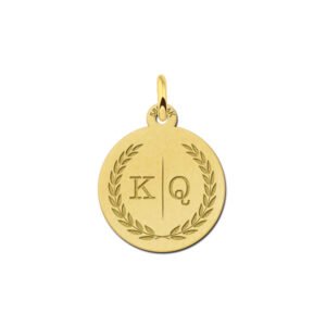 14K Gouden Ronde Initialen Hanger met Lauwerkrans | Names4ever