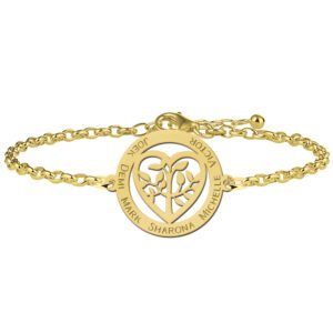 Gouden Armband met Opengewerkte Levensboom en Hart Naamhanger > Names4ever