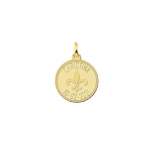 Gouden munt ketting met fleur de lille en gravure - Names4ever