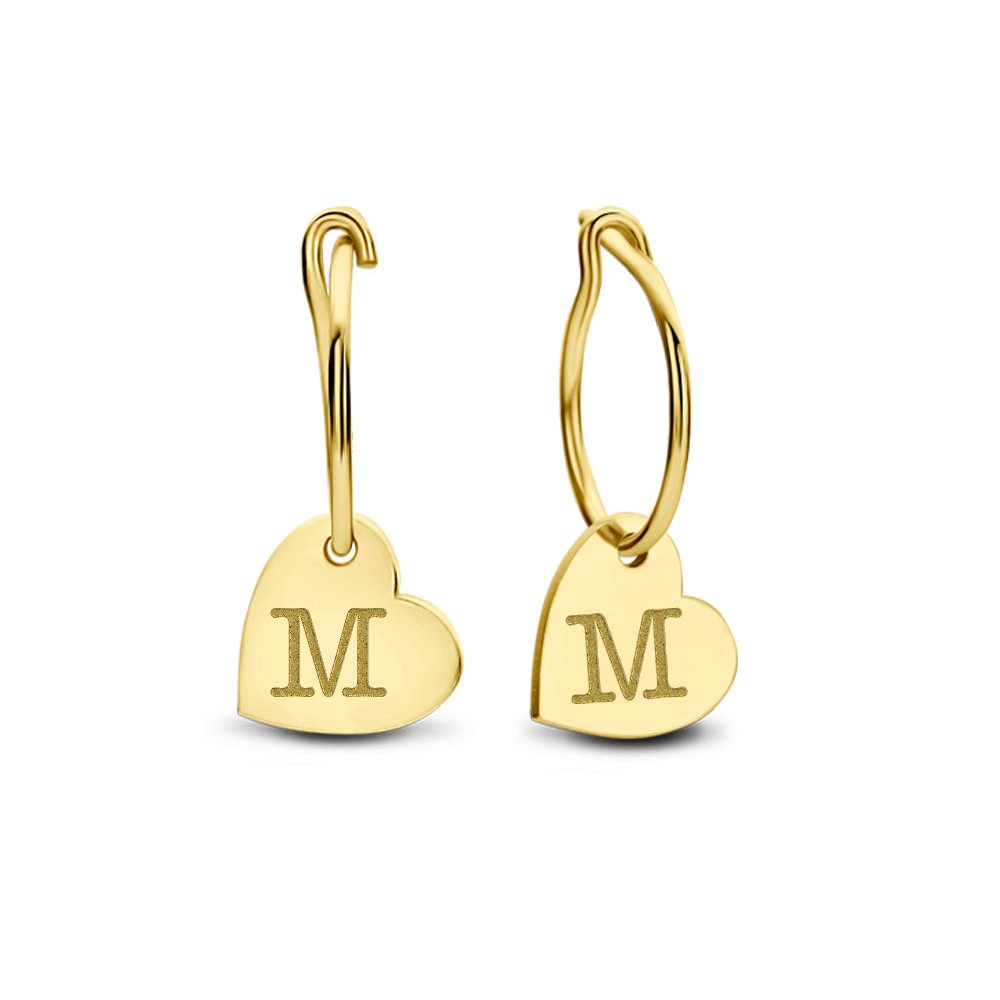 14K Geelgouden Creolen met Hartjes Hanger en Initialen | Names4ever