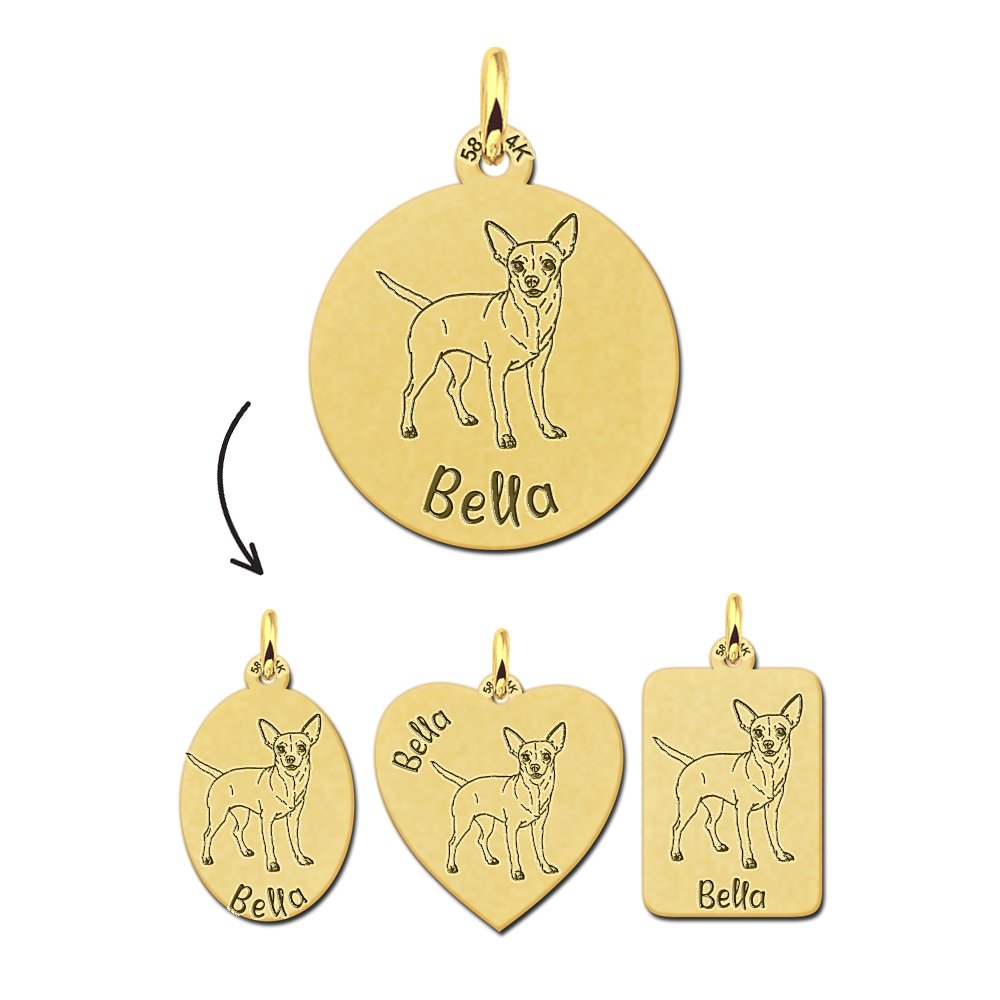 Gouden Honden Hanger Chihuahua + Naam Graveren