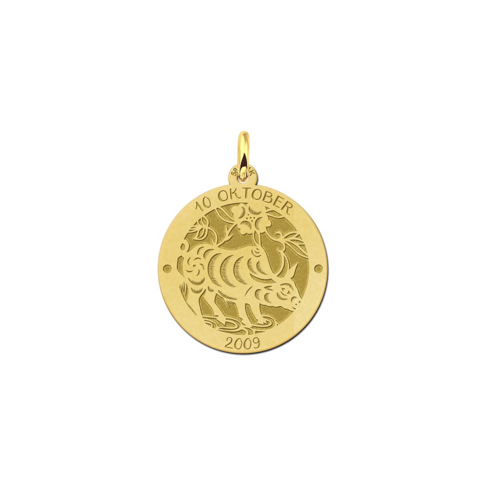 Ronde Chinese Sterrenbeeld Os Hanger van Goud