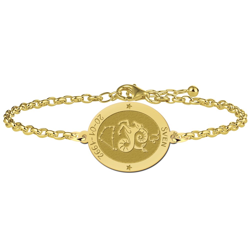 Gouden Armband met Ovaalvormige Steenbok Sterrenbeeld Naamhanger > Names4ever