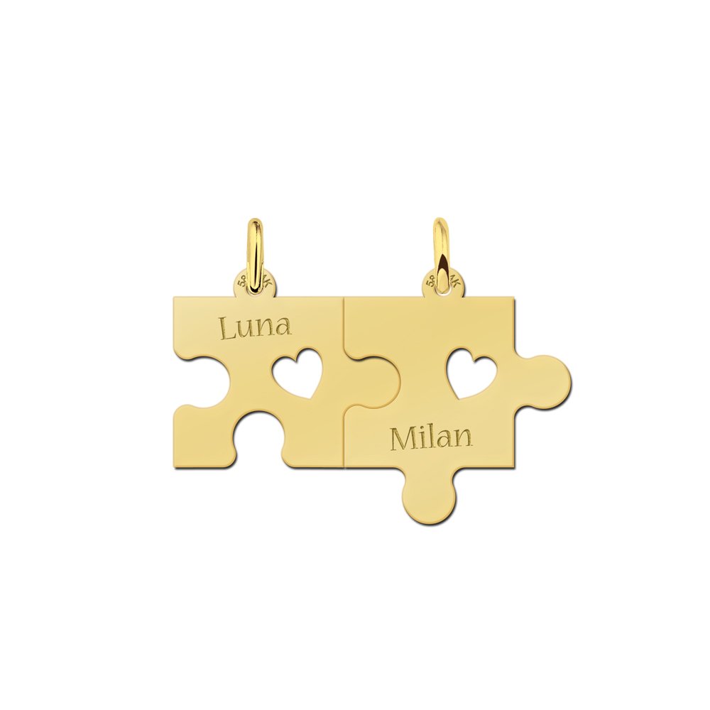 Gedeelde Gouden Puzzelstuk Naam Ketting Names4ever + achterkant graveren