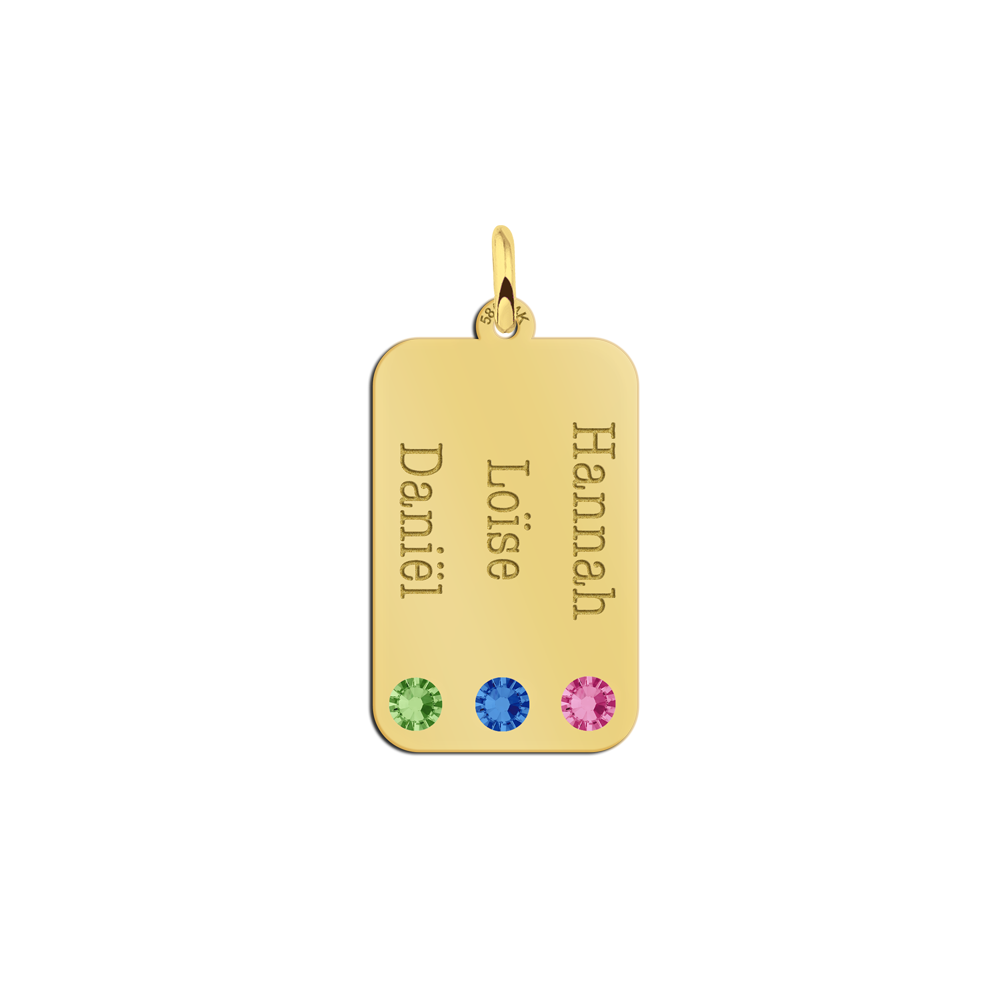 Gouden Dog Tag met Drie Geboortestenen Names4ever