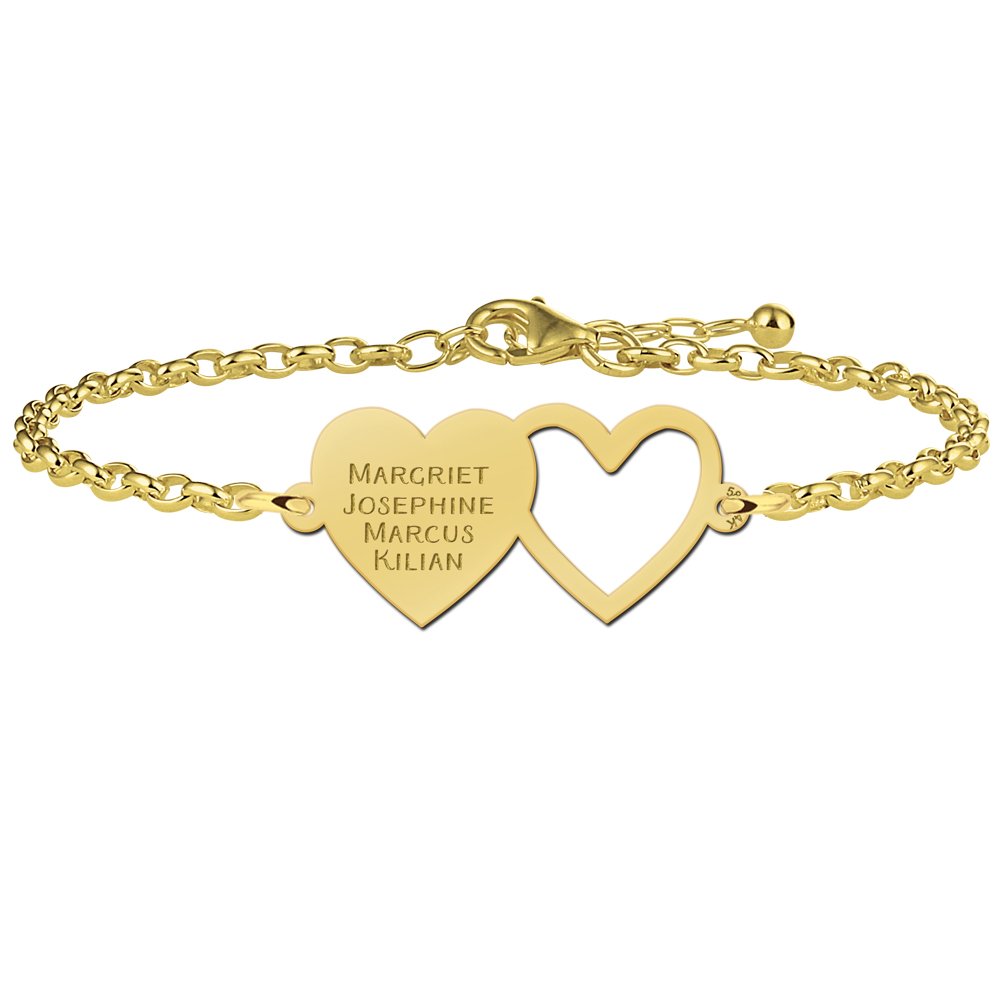 Hartjes armband goud vier namen - Names4ever