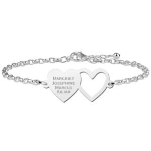 Hartjes armband zilver vier namen - Names4ever