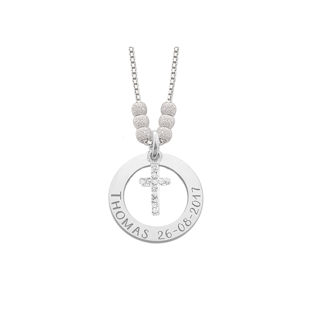 Mama Naamketting van Zilver met Zirkonia Kruis - Names4ever