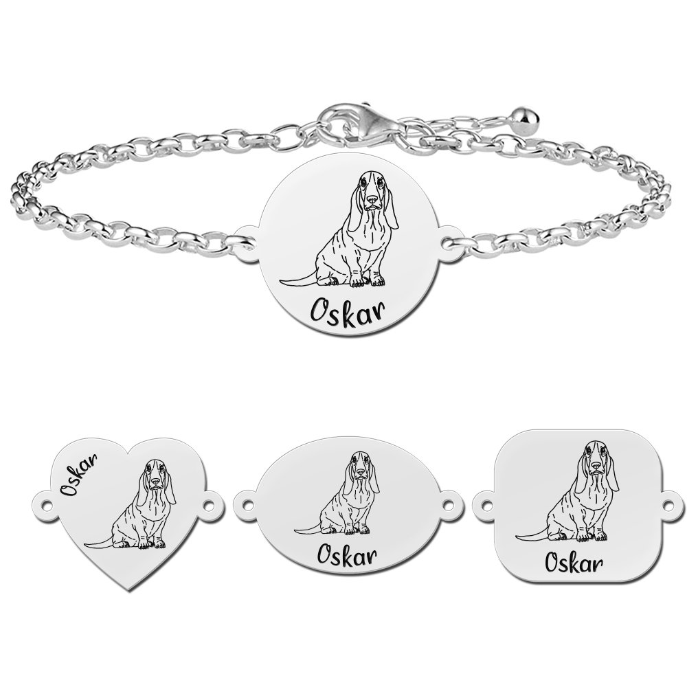 Personaliseerde armband met hond Basset Hond van zilver - Names4ever