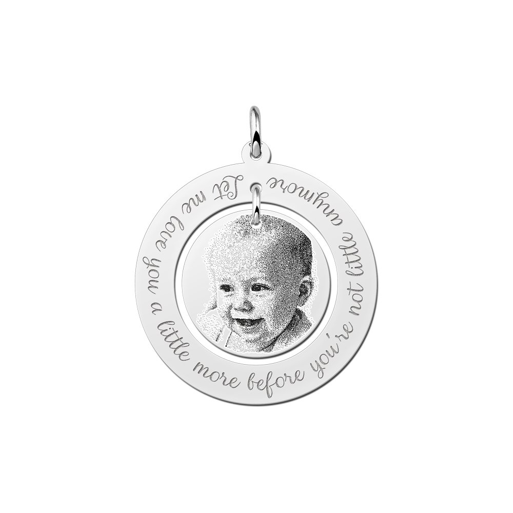 Ronde hanger met foto en tekst zilver - Names4ever